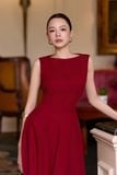Đầm midi dáng xòe cotton lạnh xếp ly vai