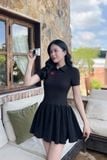 Đầm polo thun đen tùng nhún xòe dáng mini