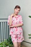Bộ pyjama ngắn suông ngắn tay cotton họa tiết gấu dâu losta