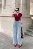 Quần jean ống suông túi trước