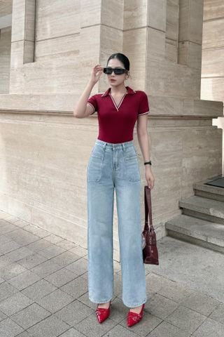 Quần jean ống suông túi trước