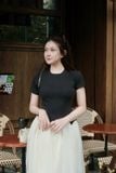 Đầm thun ôm đen tay ngắn tùng xòe dáng maxi