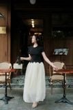 Đầm thun ôm đen tay ngắn tùng xòe dáng maxi