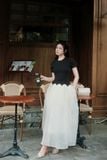 Đầm thun ôm đen tay ngắn tùng xòe dáng maxi