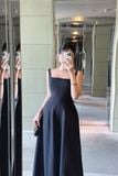 Đầm xòe cổ U dây bản dáng maxi đen