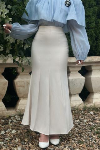 Chân váy đuôi cá cotton hàn kem dáng midi