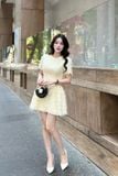 Đầm xòe mini thêu lưới tua rua ngắn tay