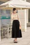 Áo kiểu ôm thun tăm cổ xoắn tay dài
