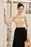 Áo kiểu ôm thun tăm cổ xoắn tay dài