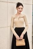 Áo kiểu ôm thun tăm cổ xoắn tay dài