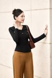 Áo kiểu ôm thun tăm cổ xoắn tay dài