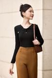 Áo kiểu ôm thun tăm cổ xoắn tay dài