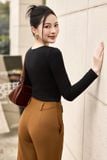Áo kiểu ôm thun tăm cổ xoắn tay dài