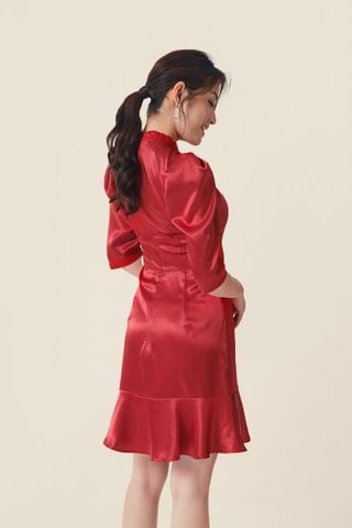 Đầm đỏ cutout cổ tay phồng tùng bèo - Redy Lucid Dress