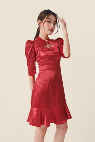 Đầm đỏ cutout cổ tay phồng tùng bèo - Redy Lucid Dress