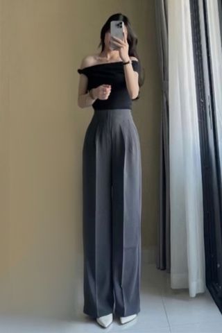 Quần culottes ống suông gold nhật cạp cao