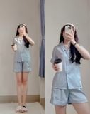 Bộ pyjama ngắn suông lụa tay ngắn viền