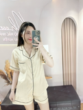 Bộ pyjama ngắn suông lụa tay ngắn viền
