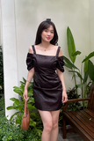 Đầm ôm oganza phối tay xếp li