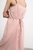 Đầm suông linen phối dây rút nhún cột nơ eo