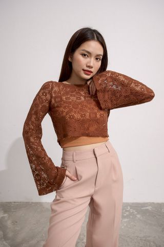 Áo croptop rộng ren thun tay loe