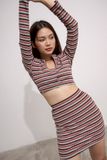 Áo croptop ôm thun sọc nhiều màu tay dài cổ kiểu