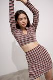 Áo croptop ôm thun sọc nhiều màu tay dài cổ kiểu