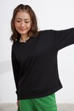 Áo sweater rộng thun cổ tròn tay bo