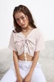 Áo croptop rộng thun sọc cutout cột nơ