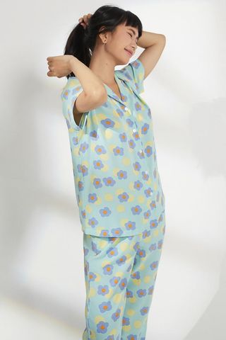 Bộ Pyjama dài suông cotton in họa tiết