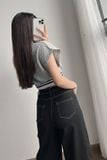 Áo croptop ôm thun waffle không tay phối bo