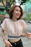 Áo croptop ôm thun waffle không tay phối bo