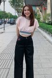 Áo croptop ôm thun waffle không tay phối bo