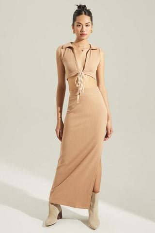 Chân váy midi ôm thun gân