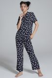 Bộ Pyjama dài suông lụa phi in họa tiết