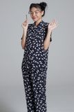 Bộ Pyjama dài suông lụa phi in họa tiết