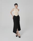 Chân váy midi ôm tuyết mưa phối xếp ly kiểu