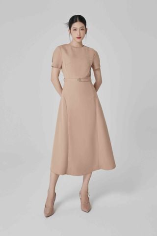 Đầm midi ôm tuyết mưa tay xếp ly