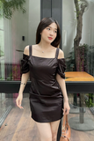 Đầm ôm oganza phối tay xếp li