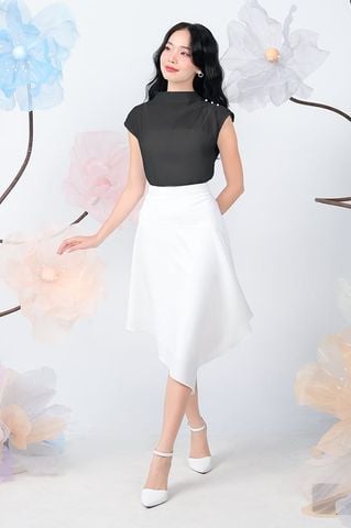 Chân váy xòe cotton lạnh xéo tà