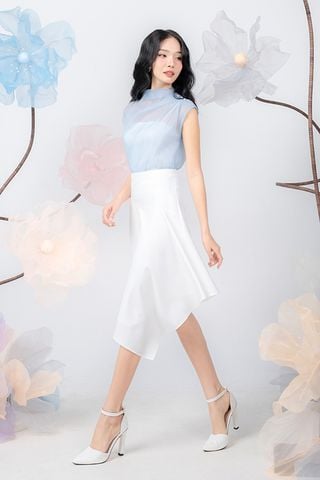 Chân váy xòe cotton lạnh xéo tà