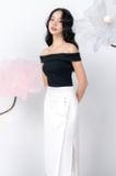 Chân váy midi cotton lạnh phối đắp tà