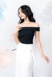 Chân váy midi cotton lạnh phối đắp tà