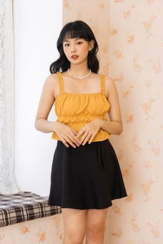 Áo 2 dây ôm cotton mịn vàng bèo nhún eo