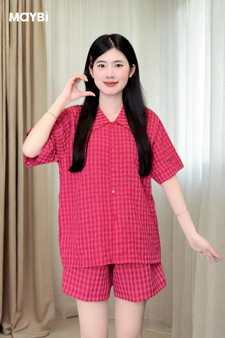 Bộ pyjama ngắn suông sọc caro