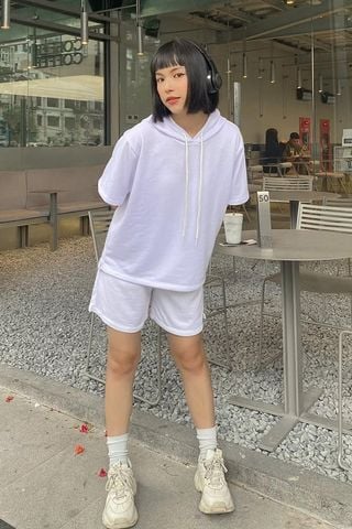 Áo hoodie suông thun tay ngắn