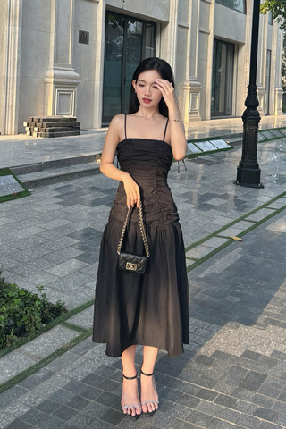 Đầm xòe chéo mịn nhún kiểu