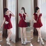 Đầm xòe thun cổ polo dáng mini