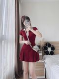 Đầm xòe thun cổ polo dáng mini