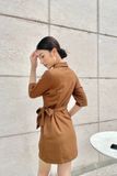 Đầm ôm bố đũi nâu đậm cổ đan-tông đắp vạt